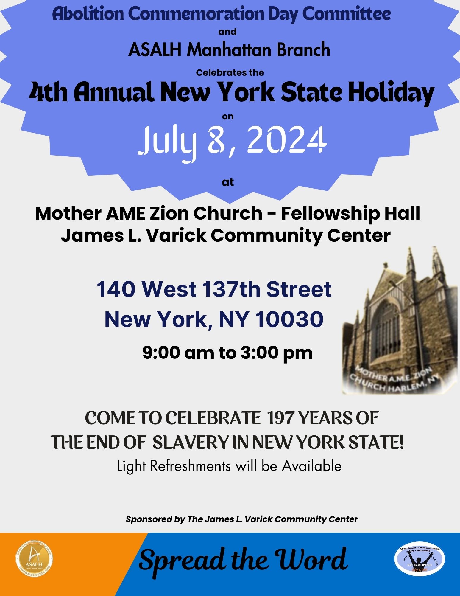 Flier containing information for 4th Annual Abolition Commemoration Day event.
